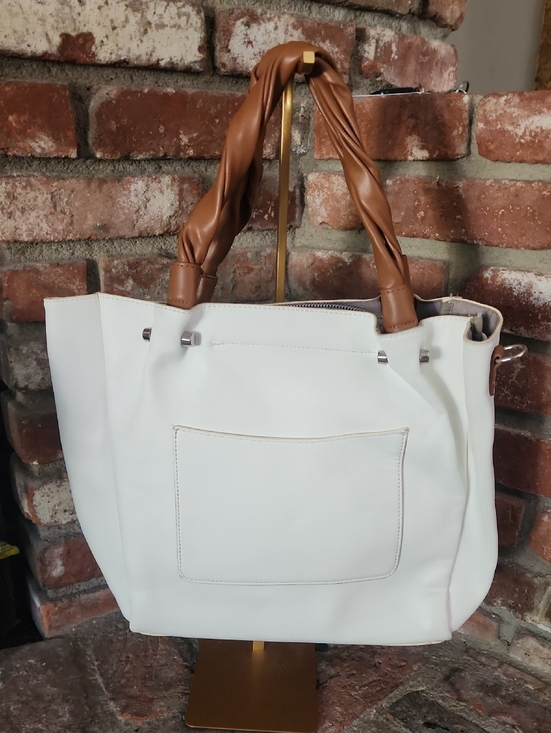Sondra Roberts Handbags - Sondra Roberts White Tote Bag Brown Braided Handles Large Minimalist Shoulder